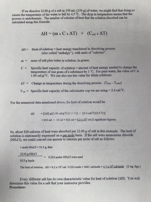 Solved Chemistry 111 Laboratory Heats of Solution by | Chegg.com