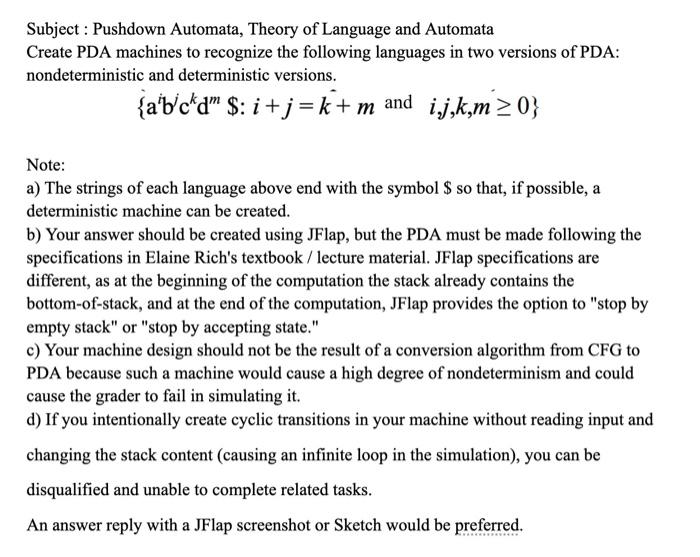 Solved Subject : Pushdown Automata, Theory Of Language And | Chegg.com