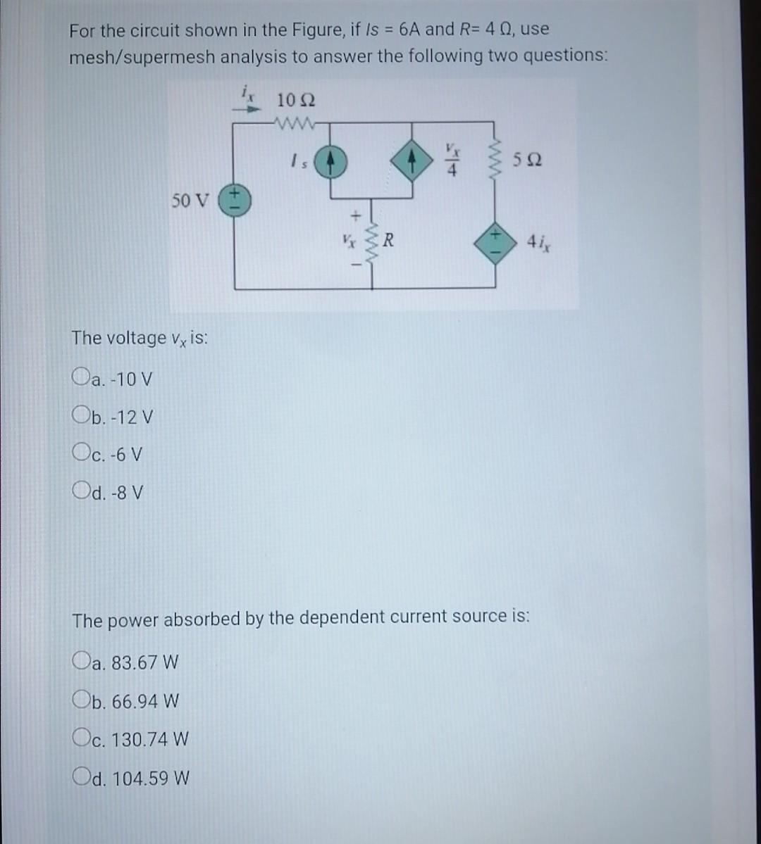 Solved For the circuit shown in the Figure, if Is = 6A and | Chegg.com