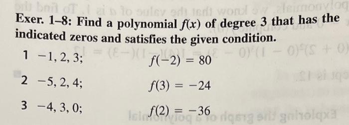 Solved Exer 1 8 Find A Polynomial Fx Of Degree 3 That 