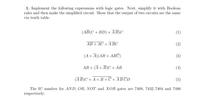 Solved 1. Implement The Following Expressions With Logic | Chegg.com