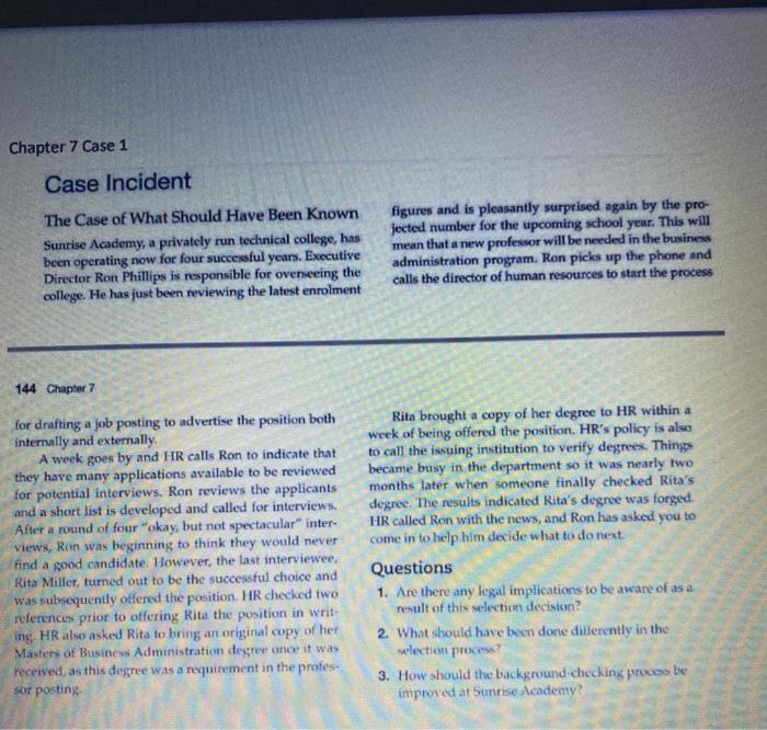 Solved Chapter 7 Case 1 Case Incident The Case of What | Chegg.com