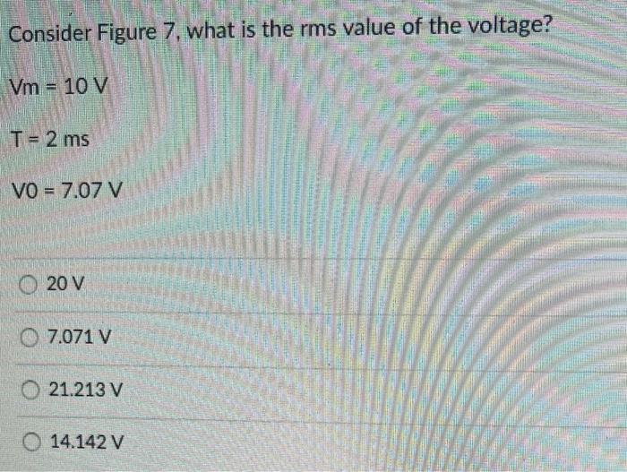 Solved v=Vm cos (wt + o). V m Vm -Vo АА 0 -Vm T Figure 7: | Chegg.com