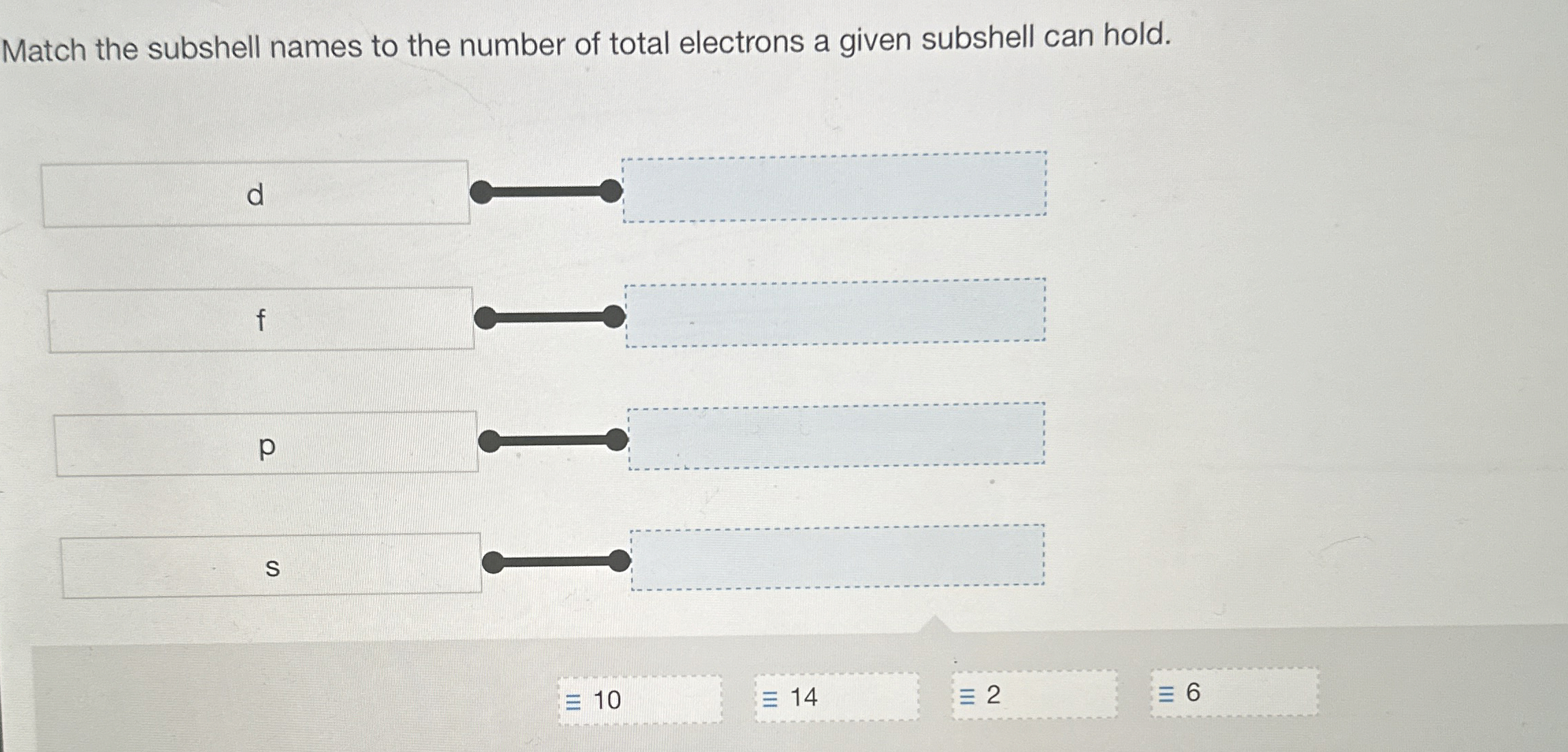 Solved Match the subshell names to the number of total