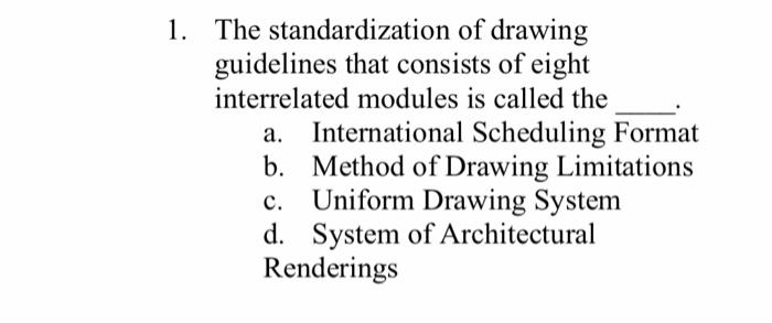 Solved 1. The standardization of drawing guidelines that | Chegg.com
