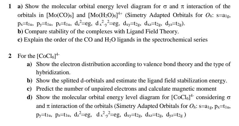 Solved 4+ 1 a) Show the molecular orbital energy level | Chegg.com