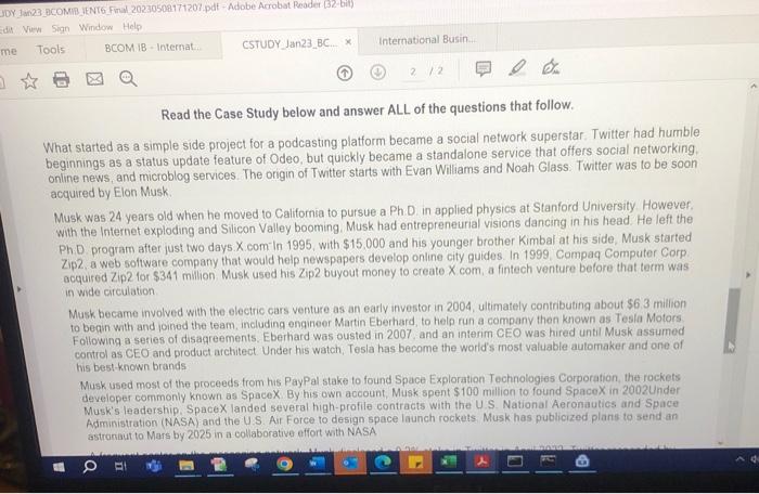 Read the Case Study below and answer ALL of the | Chegg.com