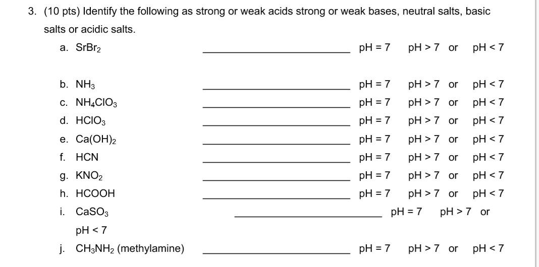 Solved weak acids strong or weak bases, neutral salts, basic | Chegg.com