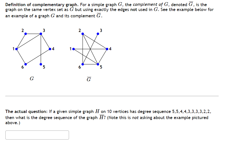 Definition of complementary graph. For a simple graph | Chegg.com