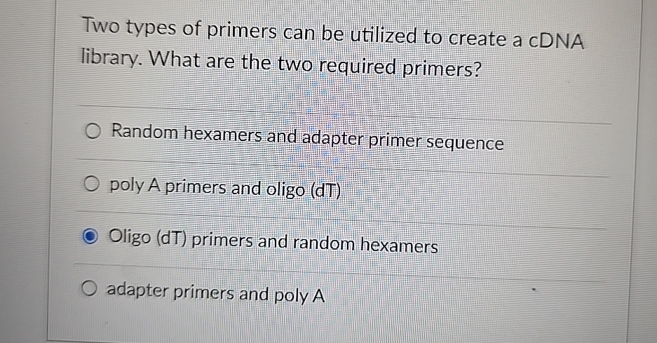 Solved Two types of primers can be utilized to create a cDNA | Chegg.com