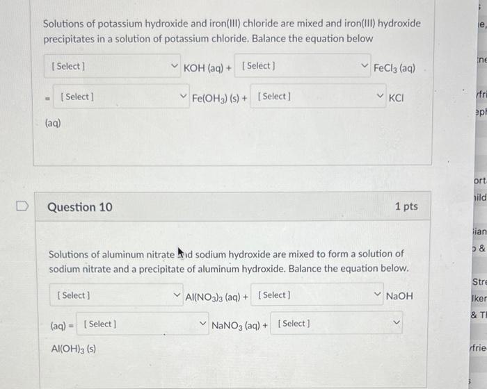 Solved Solutions of potassium hydroxide and iron(III)