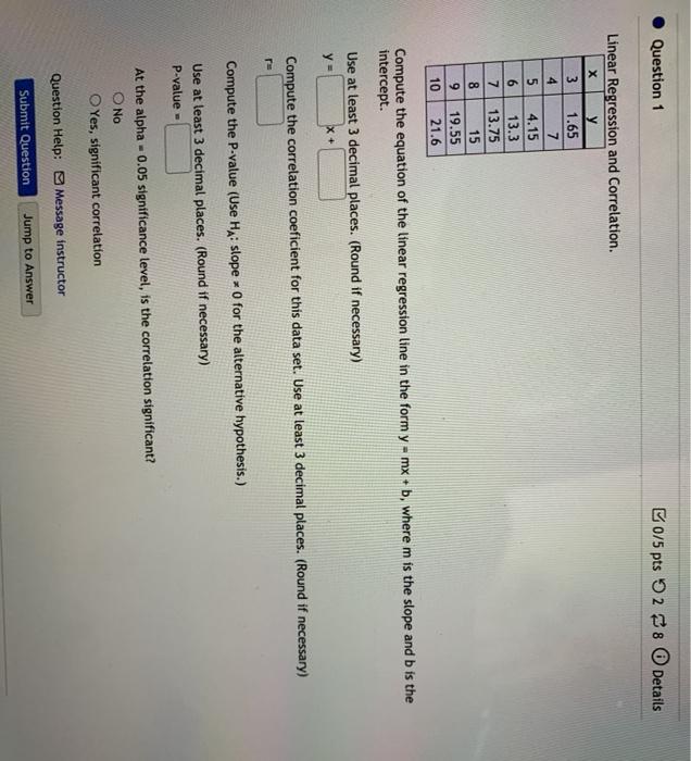 Solved Question 1 0/5 pts 52 8 Details Linear Regression and | Chegg.com