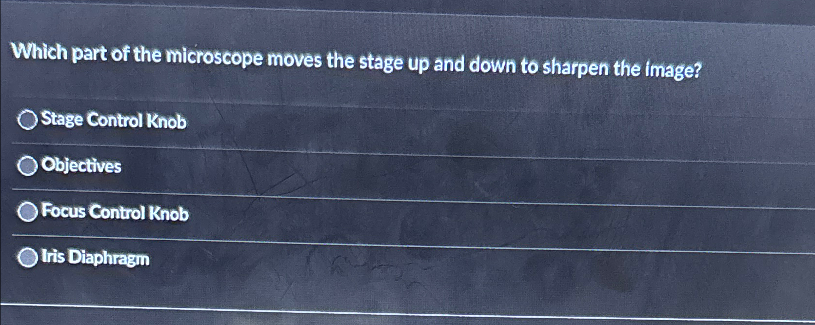 Solved Which part of the microscope moves the stage up and | Chegg.com