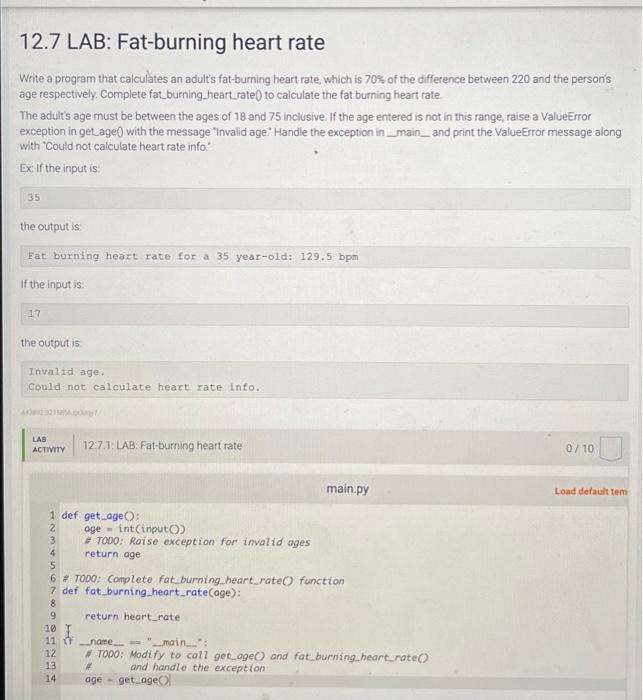 Solved 12.7 LAB Fatburning heart rate Write a program that