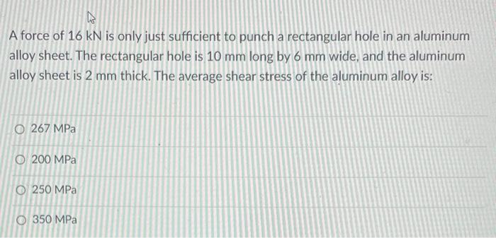 Solved A force of 16kN is only just sufficient to punch a | Chegg.com