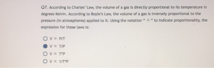 Solved Q7. According to Charles' Law, the volume of a gas is 