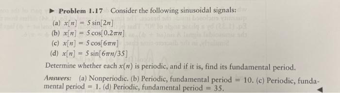 Solved Problem 1.17 Consider the following sinusoidal | Chegg.com