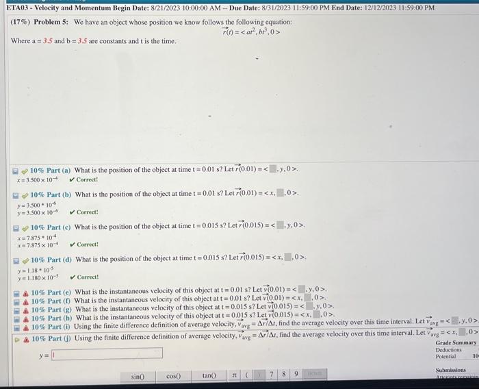 Solved ETA03 Velocity and Momentum Begin Date: 8/21/2023 | Chegg.com