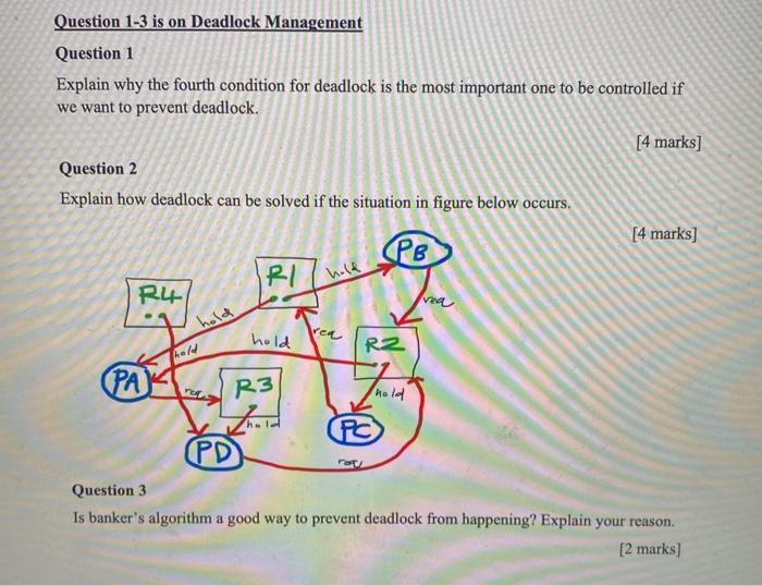 Solved Question 1-3 is on Deadlock Management Question 1 | Chegg.com