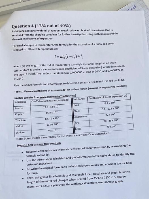 Solved =0 Question 4 (12% out of 40%) A shipping container | Chegg.com