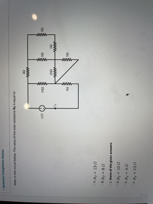 Solved Question Completion Status: Refer to the circuit | Chegg.com