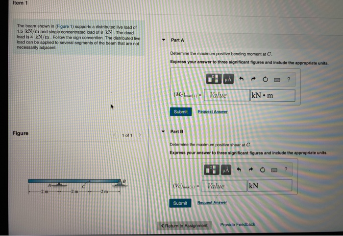 Solved Item 1 The beam shown in (Figure 1) supports a | Chegg.com