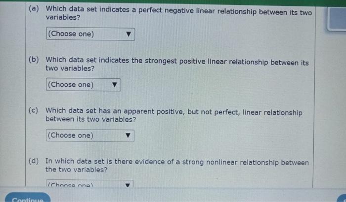 (a) Which data set indicates a perfect negative | Chegg.com