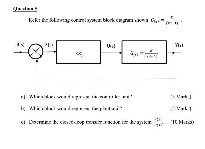 Solved Refer The Following Control System Block Diagram | Chegg.com