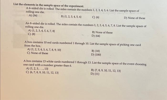 Solved List the elements in the sample space of the | Chegg.com