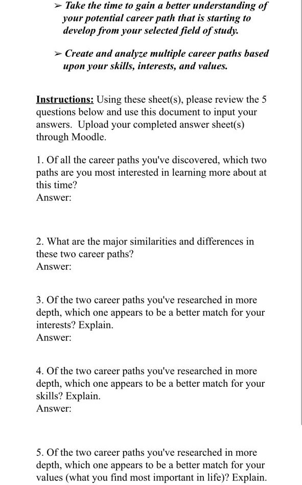 Solved Create and analyze multiple career paths based upon | Chegg.com
