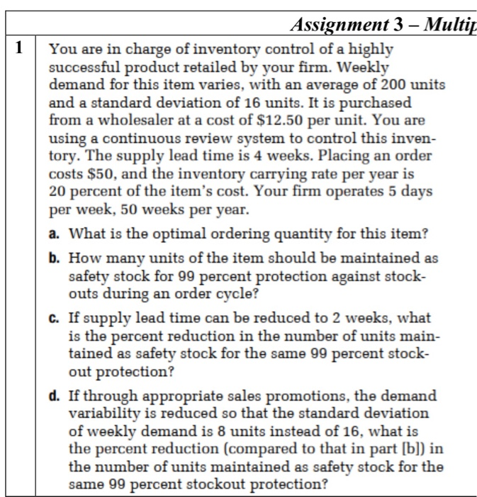 Solved Assignment 3 – Multip You are in charge of inventory | Chegg.com