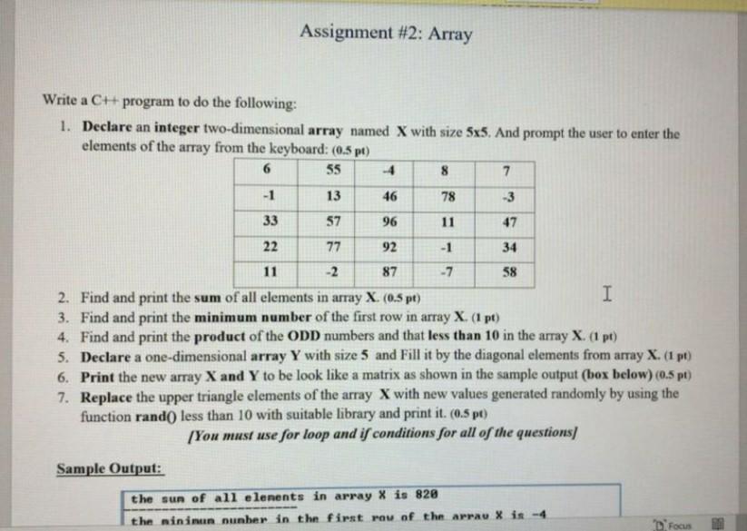 Solved Assignment #2: Array Write a C++ program to do the | Chegg.com