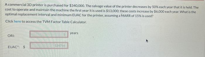 Solved A Commercial 3D Printer Is Purchased For 340 000 Chegg