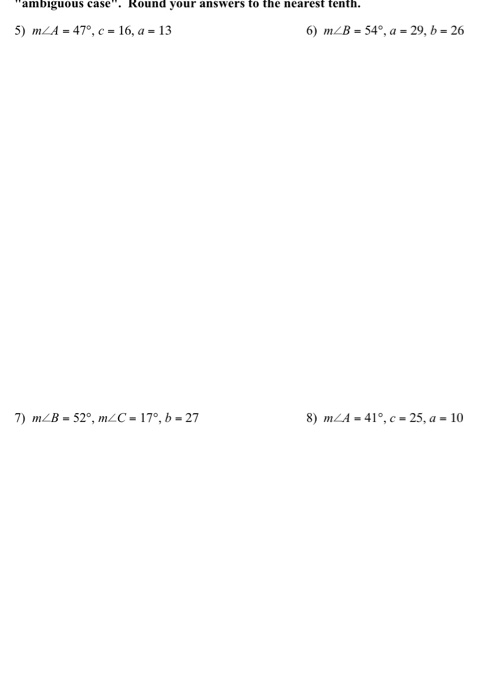 Solved Gse Precalculus Law Of Sines Handout Name Use La Chegg Com