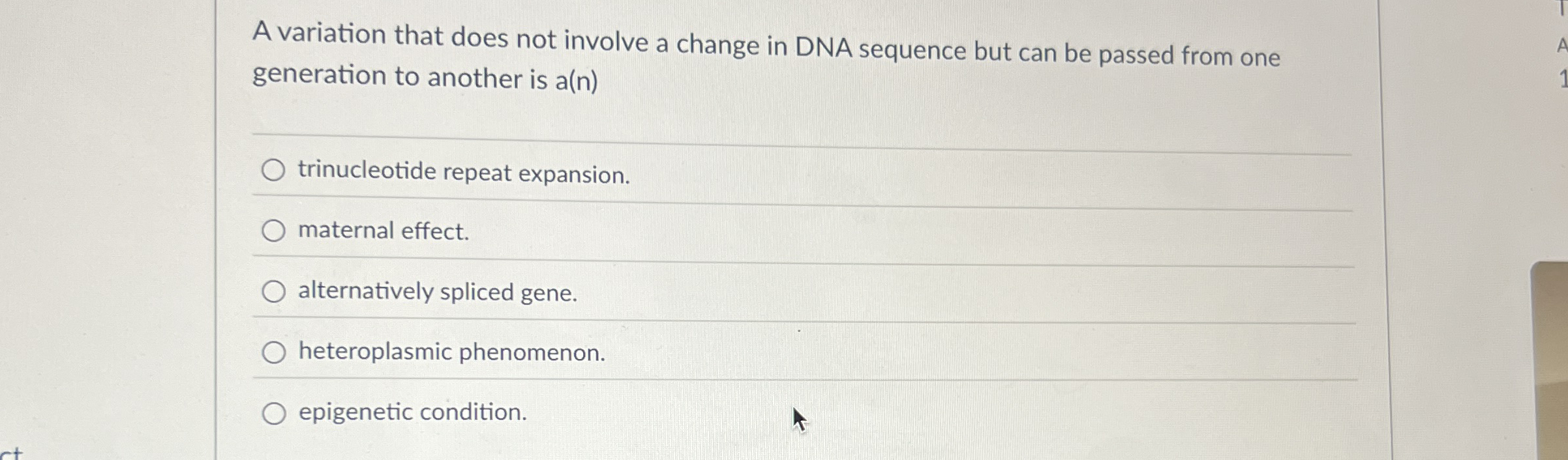 Solved A variation that does not involve a change in DNA | Chegg.com