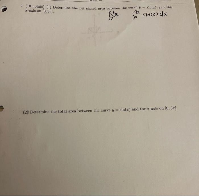 Solved 2. (10 points) (1) Determine the net signed area | Chegg.com