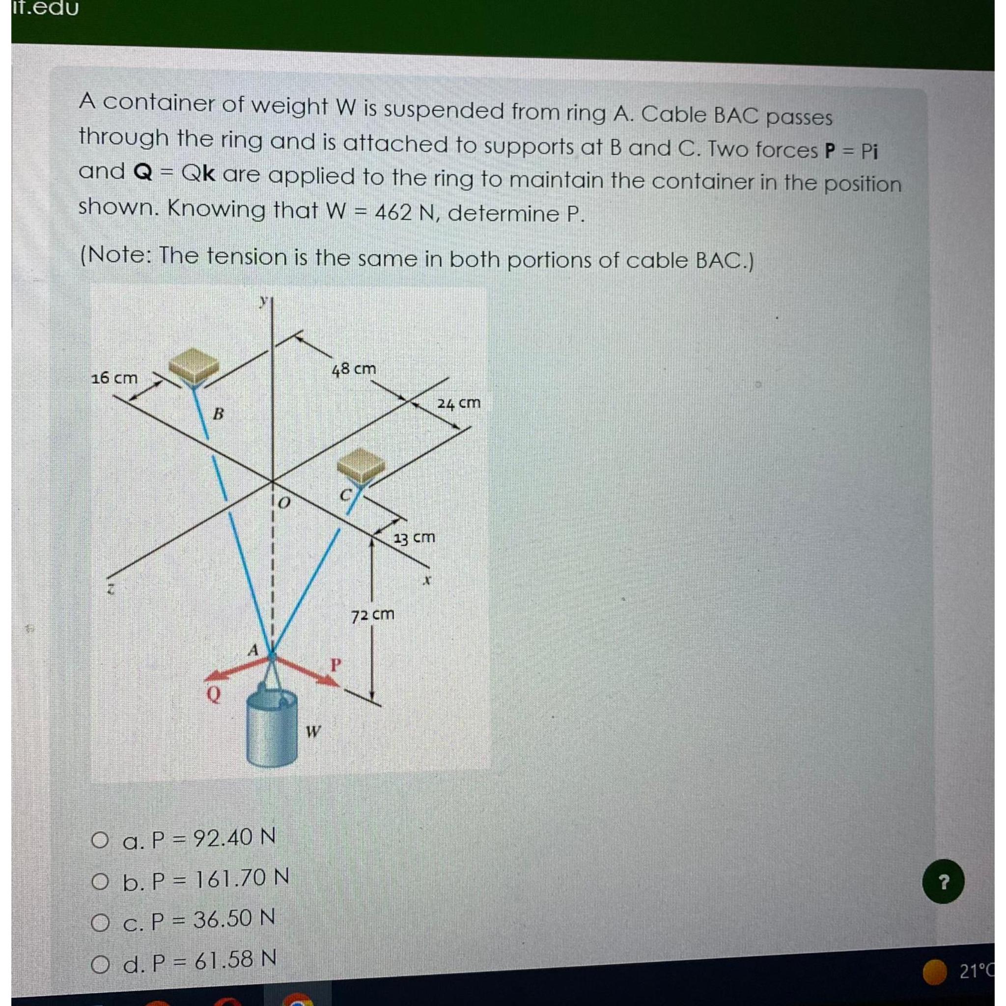 Solved It.eduA Container Of Weight W ﻿is Suspended From Ring | Chegg.com