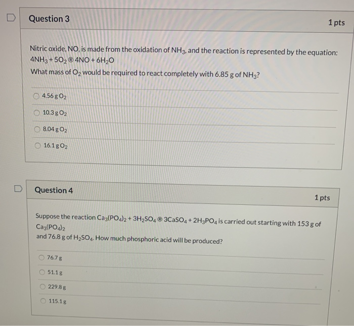 Solved Question 3 1 pts Nitric oxide, NO, is made from the | Chegg.com