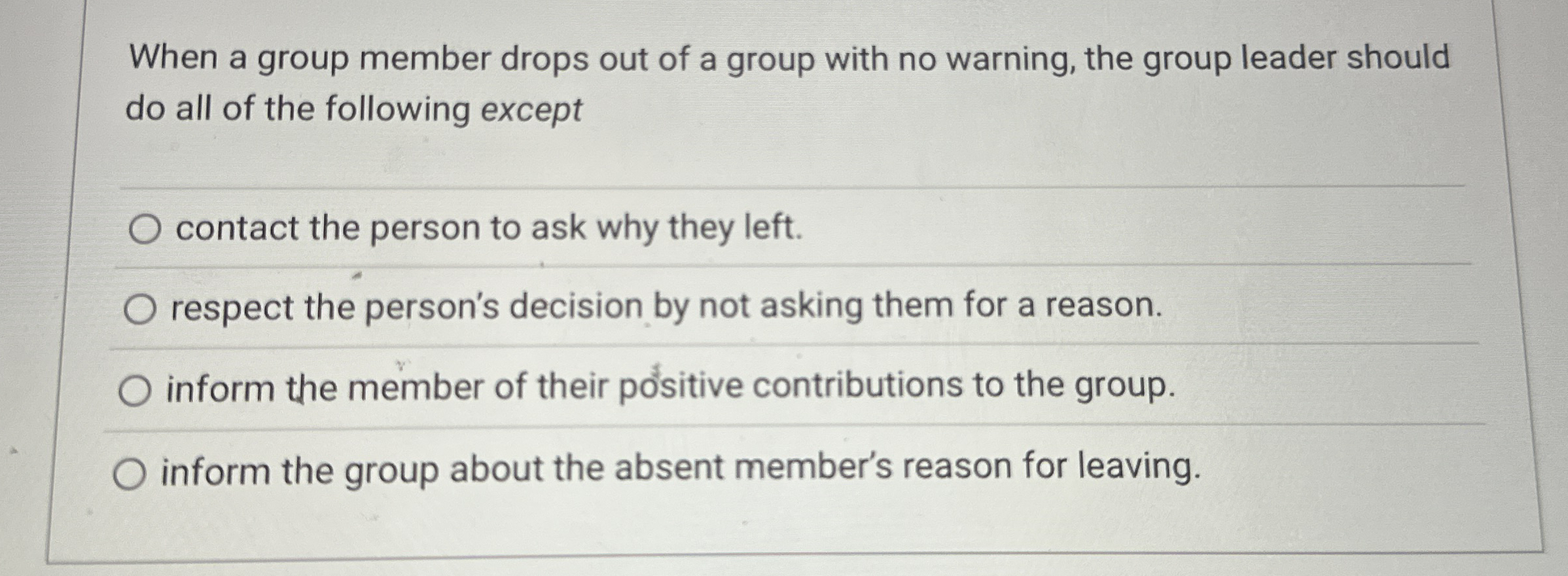 Solved When a group member drops out of a group with no | Chegg.com