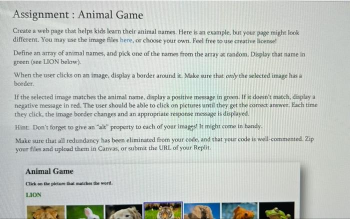 Solved Assignment: Animal Game Create a web page that helps 