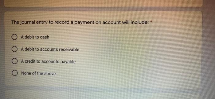 Solved The journal entry to record a payment on account will 