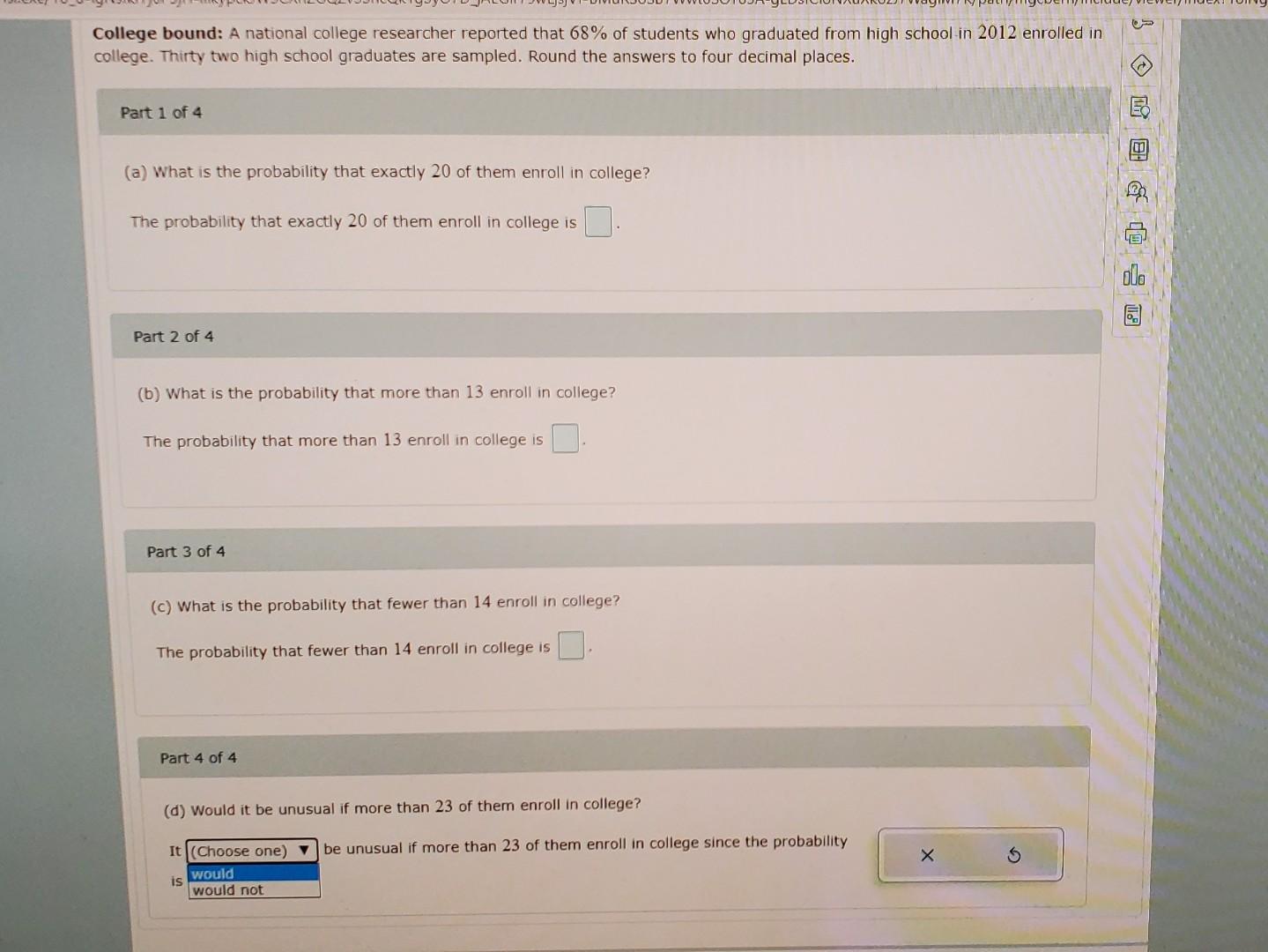 Solved College bound: A national college researcher reported | Chegg.com