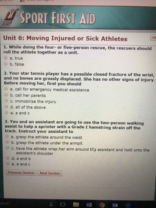 Solved 2 SPORT FIRST AID ASEP Unit 6 Moving Injured or Sick
