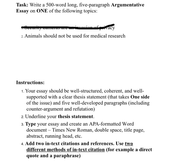 Solved Task: Write a 500-word long, five-paragraph 