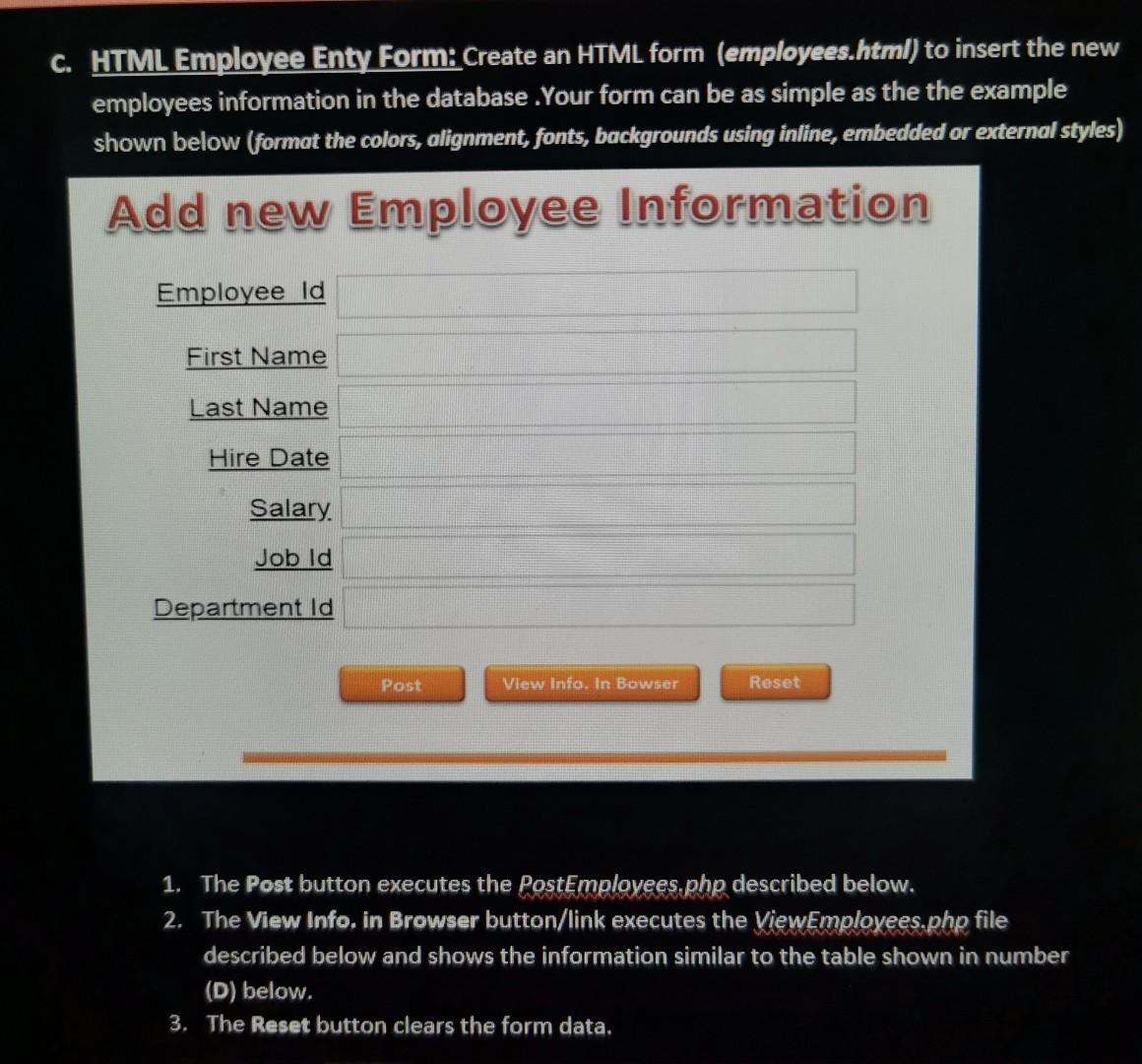 Solved C. HTML Employee Enty Form: Create an HTML form | Chegg.com