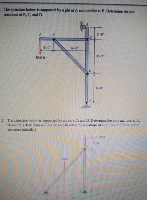 Solved The structure below is supported by a pin at A and a | Chegg.com
