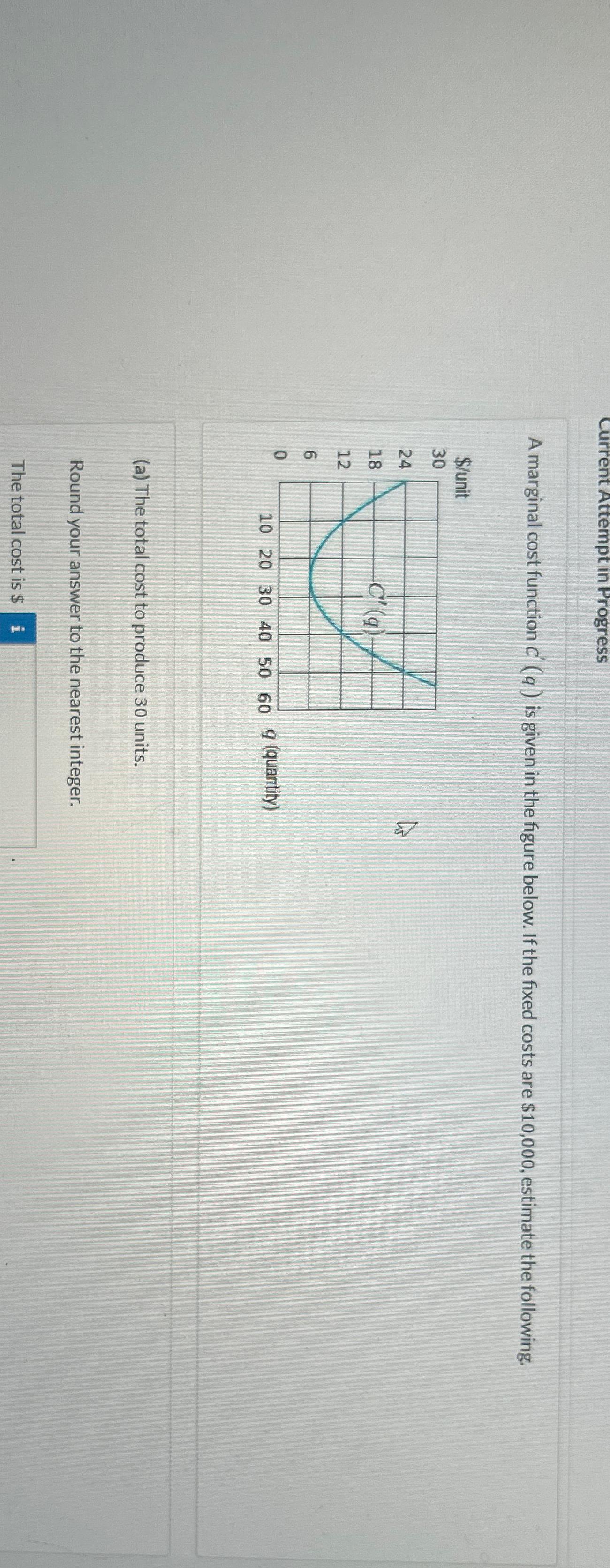 Solved A marginal cost function C'(q) ﻿is given in the | Chegg.com