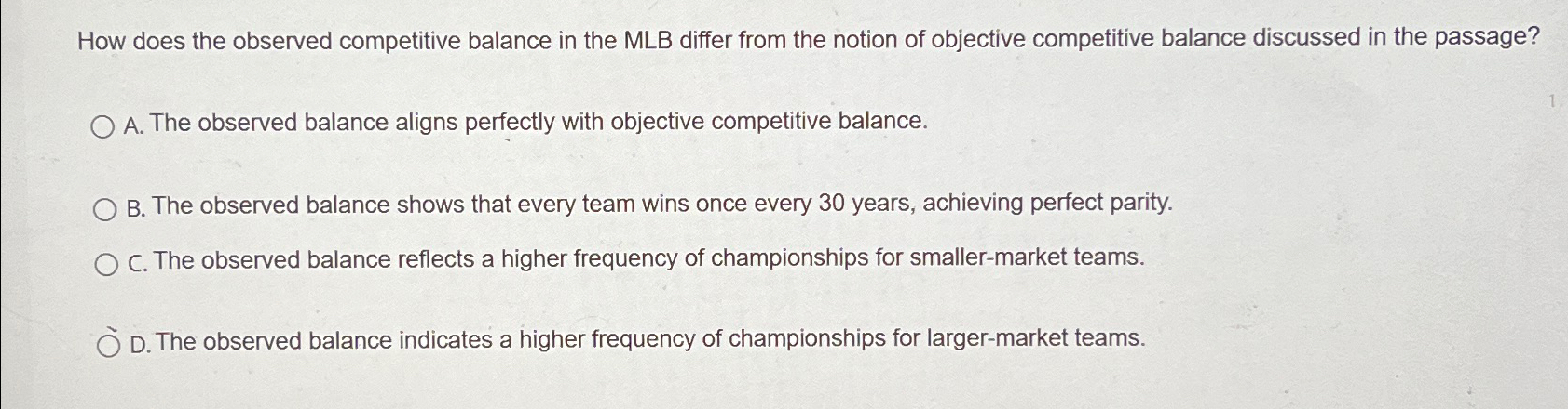 Solved How does the observed competitive balance in the MLB | Chegg.com