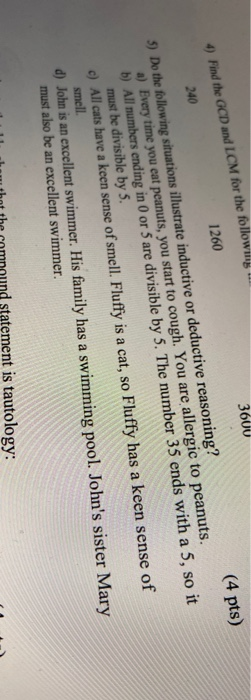 3600 4 Pts 4 Find The Gcd And Lcm For The Chegg Com