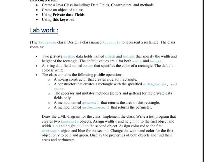 Solved - Create a Java Class Including: Data Fields, | Chegg.com